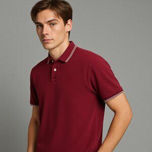 American Eagle Mens Medium Maroon Tipped Collar Polo Shirt Super Soft Cotton